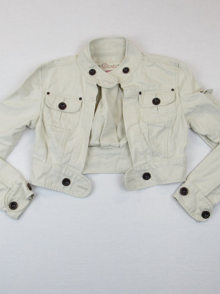 Vtg Original Star Jeans Beige Cropped Denim Jacket Size Medium Punk Utility Boho